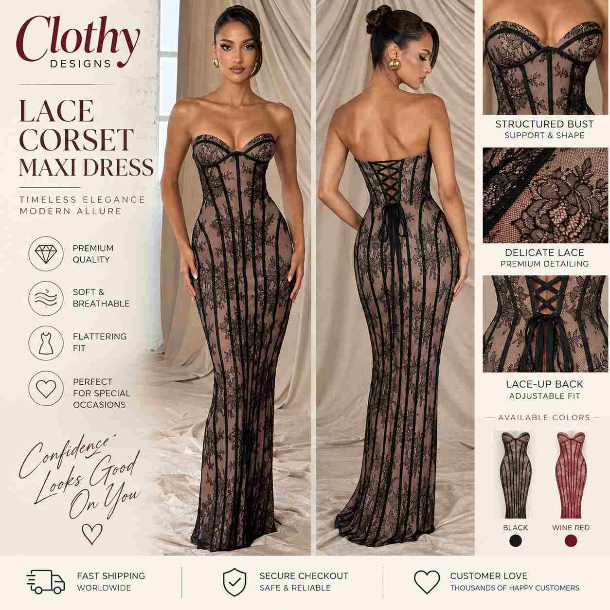 Women's Strapless Bodycon Maxi Dress – Elegant Backless Lace-Up Evening & Party Dress